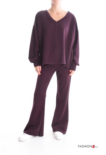 flared long sleeve Sports set with pockets with elastic with v-neck