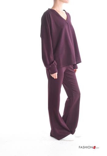 ausgestellte lange ärmel Trainingsanzug mit Taschen mit gummizug mit V-Ausschnitt - ph 3