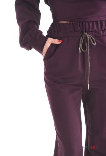 ausgestellte lange ärmel Trainingsanzug mit Taschen mit gummizug mit V-Ausschnitt - ph 4