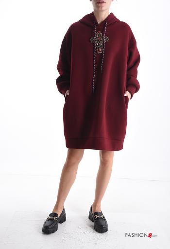 long sleeve Cotton Sweatshirt with rhinestones with hood