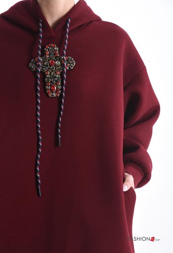 long sleeve Cotton Sweatshirt with rhinestones with hood - ph 4