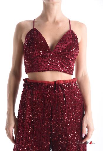 sleeveless backless mini Top with sequins plunging neckline - ph 1