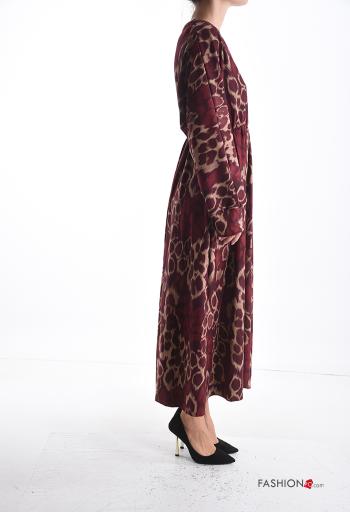 Animal print long sleeve Dress with v-neck with elastic - ph 3