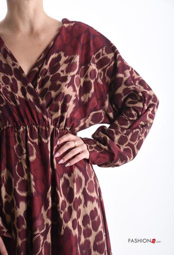 Animal print long sleeve Dress with v-neck with elastic - ph 4