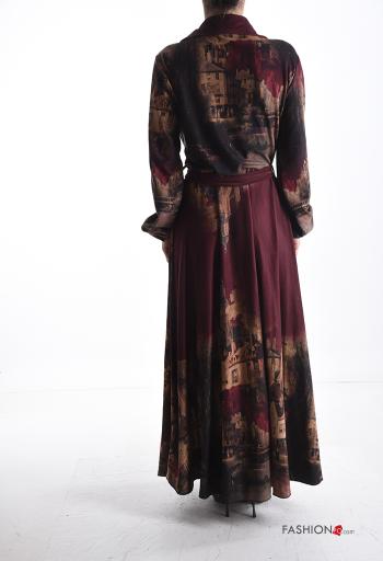 Places and countries print long sleeve with collar Dress with buttons with fabric belt - ph 2