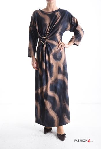Abstract print with buckle crew neck long sleeve Dress