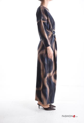 Abstract print with buckle crew neck long sleeve Dress - ph 3
