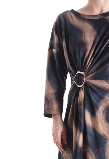 Abstract print with buckle crew neck long sleeve Dress - ph 4