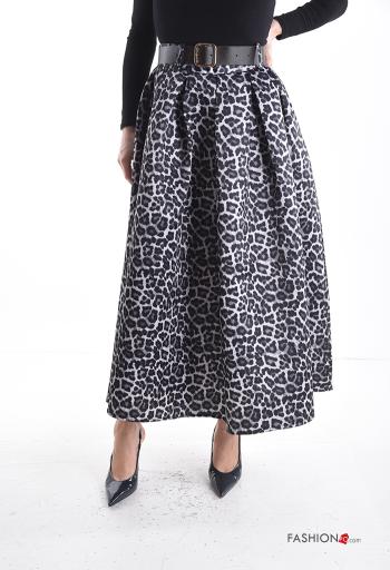 Animal print high waist full Skirt with belt - ph 1