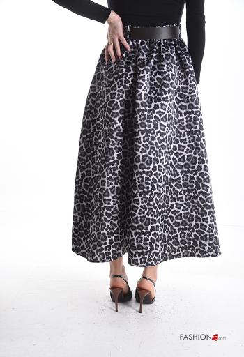 Animal print high waist full Skirt with belt - ph 2