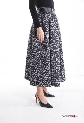 Animal print high waist full Skirt with belt - ph 3