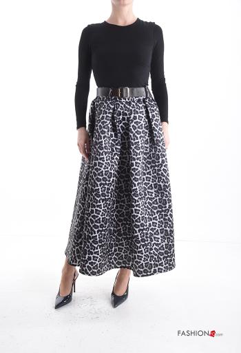 Animal print high waist full Skirt with belt - ph 5