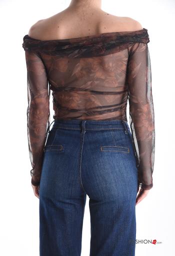 Floral tulle long sleeve Bodysuit bardot neckline - ph 2