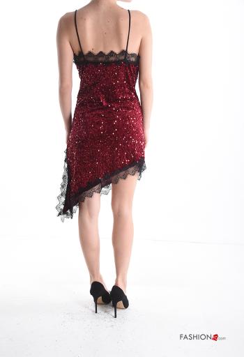 backless asymmetrical sleeveless lace trim Dress with sequins with split - ph 2