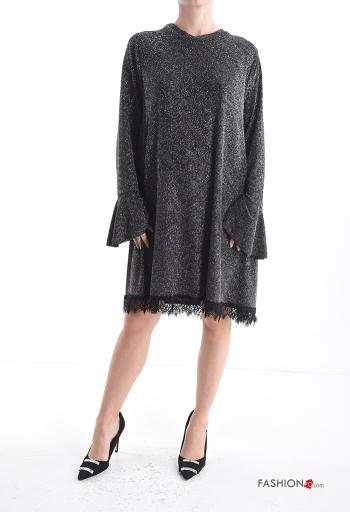 oversized crew neck long sleeve lurex lace trim Dress - ph 1