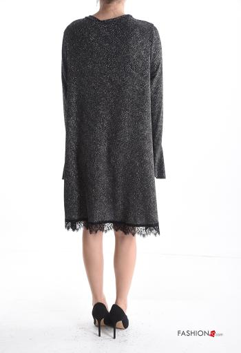 oversized crew neck long sleeve lurex lace trim Dress - ph 2