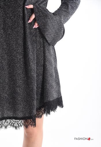 oversized crew neck long sleeve lurex lace trim Dress - ph 4