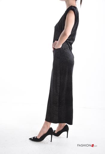 short sleeve crew neck shiny Dress with shoulder pads - ph 3