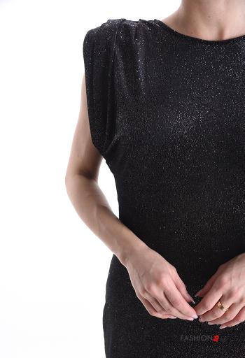 short sleeve crew neck shiny Dress with shoulder pads - ph 4