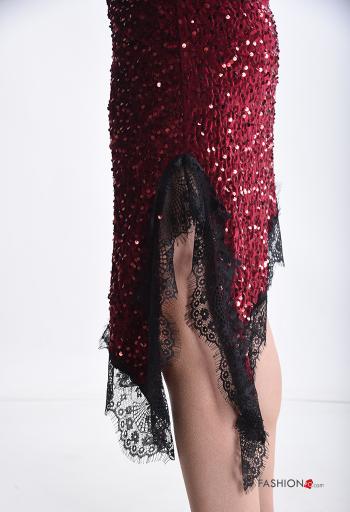 lace trim asymmetrical Skirt with elastic with split with sequins - ph 4