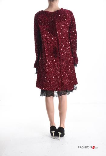 crew neck knee-length long sleeve lace trim Dress with sequins - ph 2