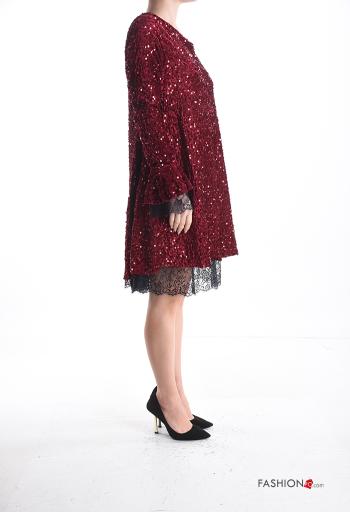 crew neck knee-length long sleeve lace trim Dress with sequins - ph 3