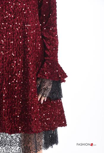 crew neck knee-length long sleeve lace trim Dress with sequins - ph 4