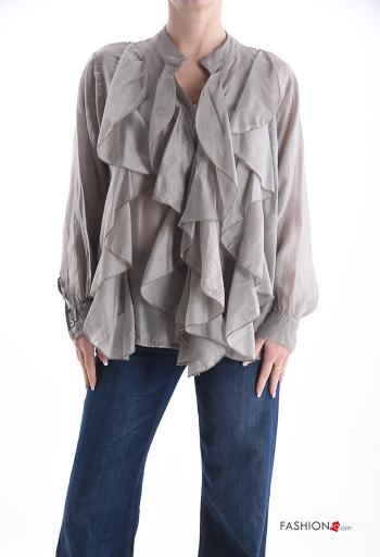 Camicia maniche lunghe con balze con bottoni