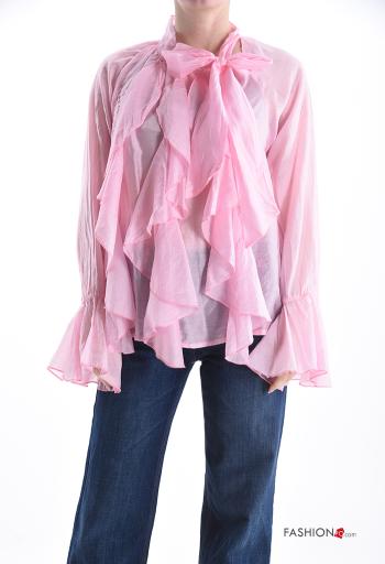 Blusa maniche lunghe con balze con fiocco