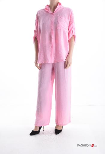Coordinato wide leg con colletto con bottoni con elastico
