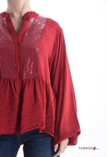 Blusa maniche lunghe con balze con paillettes con bottoni - ph 4