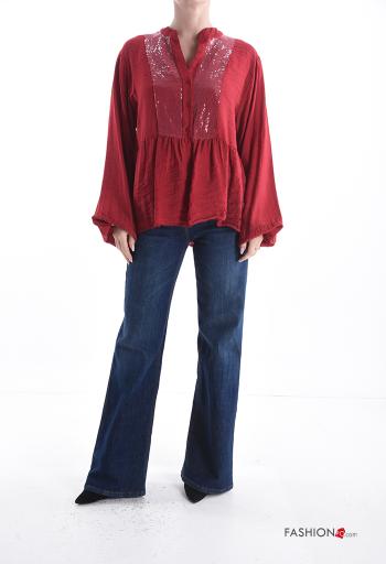 Blusa maniche lunghe con balze con paillettes con bottoni - ph 5