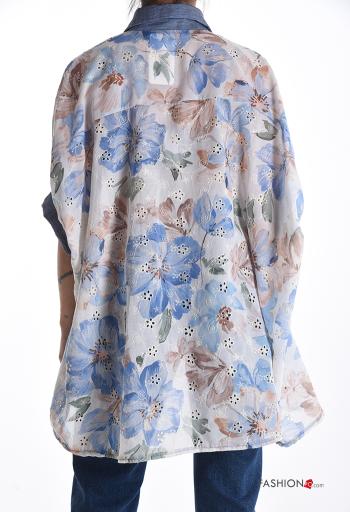 Camisa em Algodão manga curta com gola Floral com botões bordado inglês - ph 2