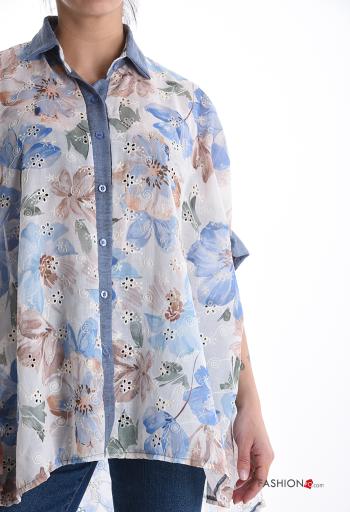 Camisa em Algodão manga curta com gola Floral com botões bordado inglês - ph 4