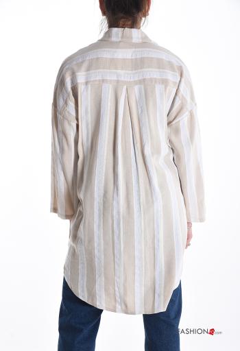 Camisa em Algodão oversize manga comprida com gola às riscas com botões com bolsos - ph 2