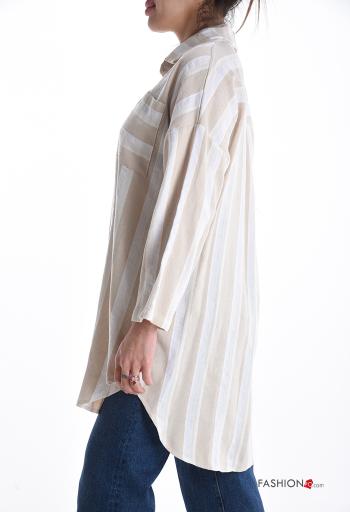 Camisa em Algodão oversize manga comprida com gola às riscas com botões com bolsos - ph 3