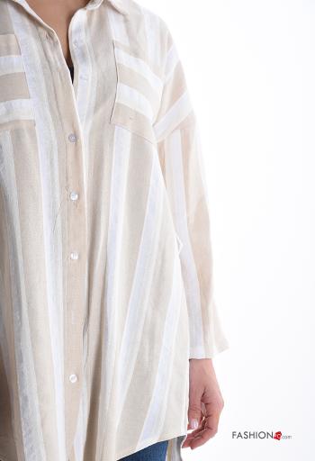 Camisa em Algodão oversize manga comprida com gola às riscas com botões com bolsos - ph 4