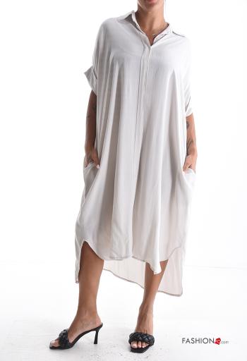 Oversize mit kragen kurze ärmel Kleid mit Taschen