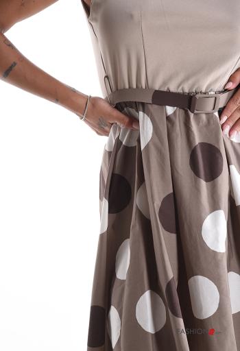 Robe en Coton sans manches col rond Imprimé à pois avec ceinture - ph 4