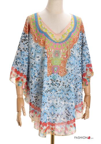 Vestido playero Estampado Geométrico con cuello en v manga tres cuartos