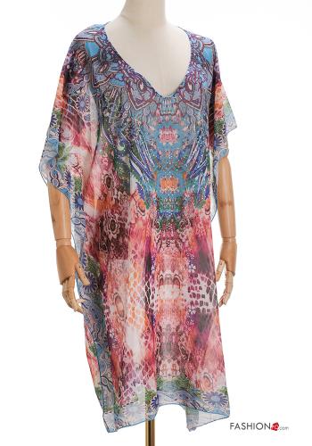 Vestido playero manga corta largo Diseño impreso con cuello en v - ph 1