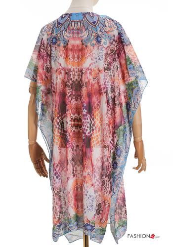 Vestido playero manga corta largo Diseño impreso con cuello en v - ph 2