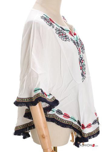 Vestido playero Patrón bordado con flecos - ph 3