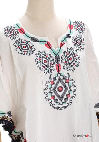 Vestido playero Patrón bordado con flecos - ph 4