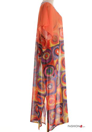 Vestido playero gasa manga corta largo Estampado abstracto con cuello en v con abertura - ph 3