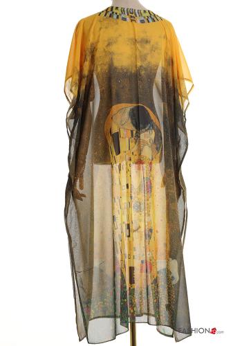 Vestido playero gasa manga corta largo Estampado Artístico con cuello en v con abertura - ph 2
