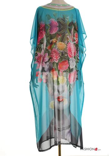 Vestido playero gasa manga corta largo Estampado Artístico con cuello en v con abertura - ph 2