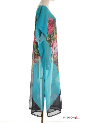 Vestido playero gasa manga corta largo Estampado Artístico con cuello en v con abertura - ph 3