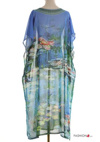 Copricostume chiffon maniche corte lungo scollo a V con spacco - ph 2
