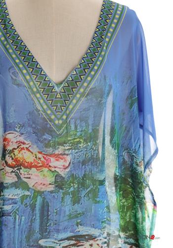 Copricostume chiffon maniche corte lungo scollo a V con spacco - ph 4